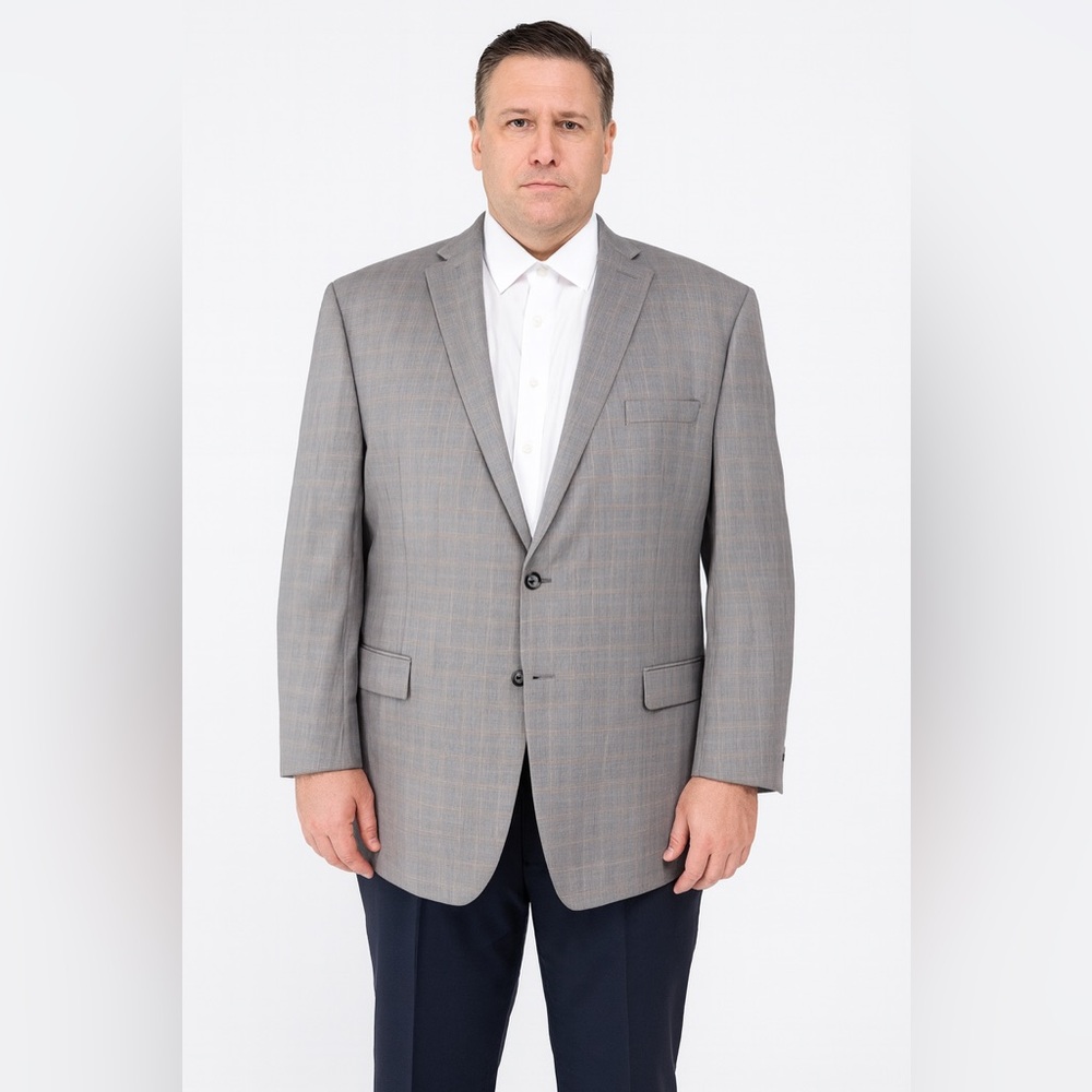 Ralph Lauren Size 48L Silk Wool Sportscoat Jacket Blazer Gray Plaid